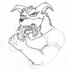 Sketch Crunch eating steak